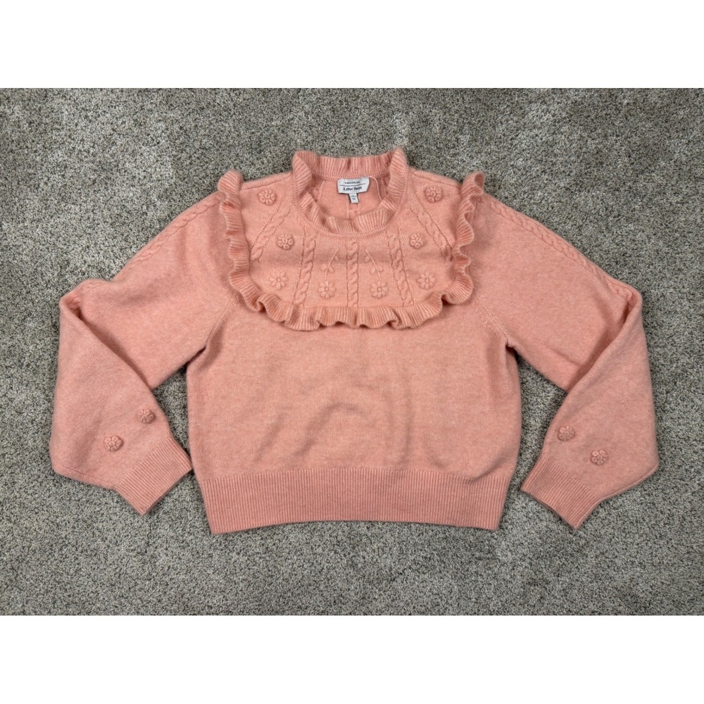 & Other Stories Paris Atelier Pink Ruffle Bib Floral Knit Sweater Mock Neck L